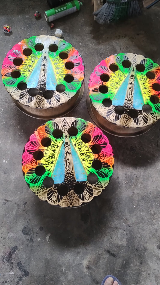 Carretilha de Catraca Travada 11" Madeira/Desenhos geométricos