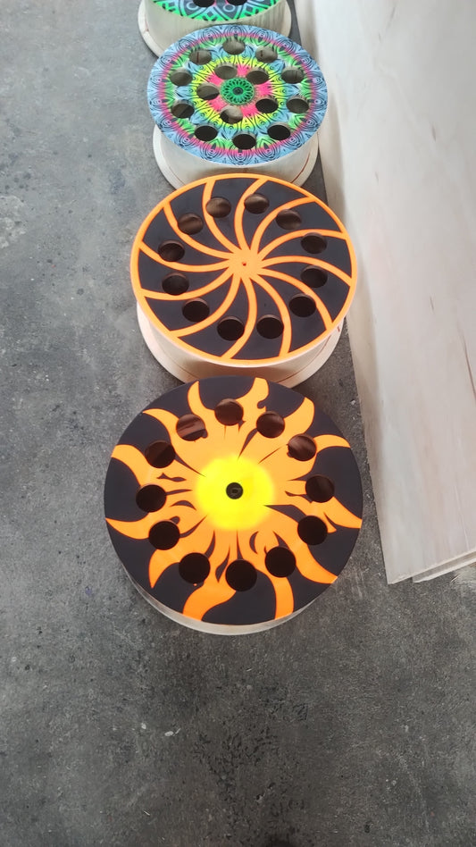 Carretilha de Catraca travada 9" Madeira/Desenhos geométricos