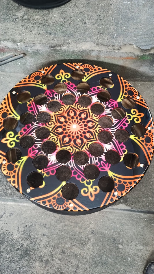 Carretilha de Catraca travada 14" Madeira /Desenho geométrico